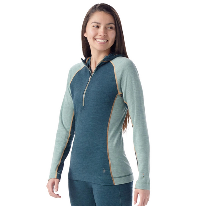 Pantalon à capuche 1/2 zip en mérinos Classic Thermal Twilight Blue/ Arctic Green Womens